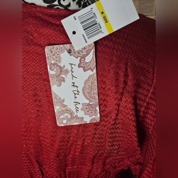 Band of the Free Wine Red Chevron Embossed Boho Blouse and Palazzo Pants Set- M - Picture 11 of 16